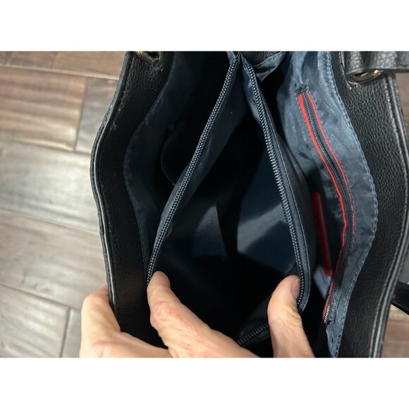 Tommy Hilfiger NWT Black Logo Tote Bag Multiple Compartments Leather Handles - Picture 7 of 11